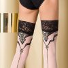 white holdup stockings with black lace top