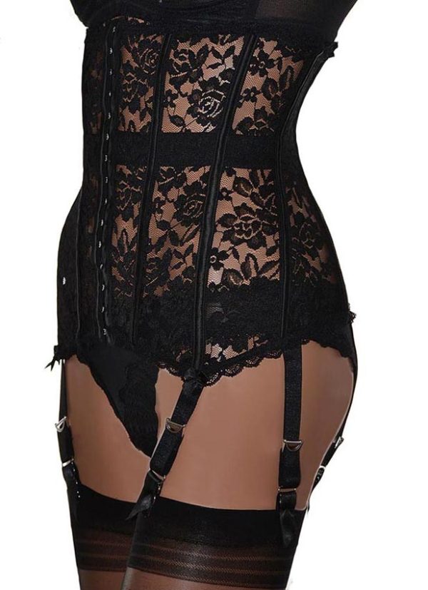 black all lace waspie with 6 suspenders