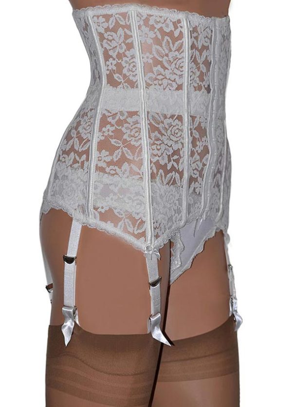 white all lace waspie with 6 suspenders